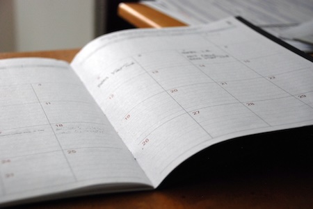 Calendar on wooden desk